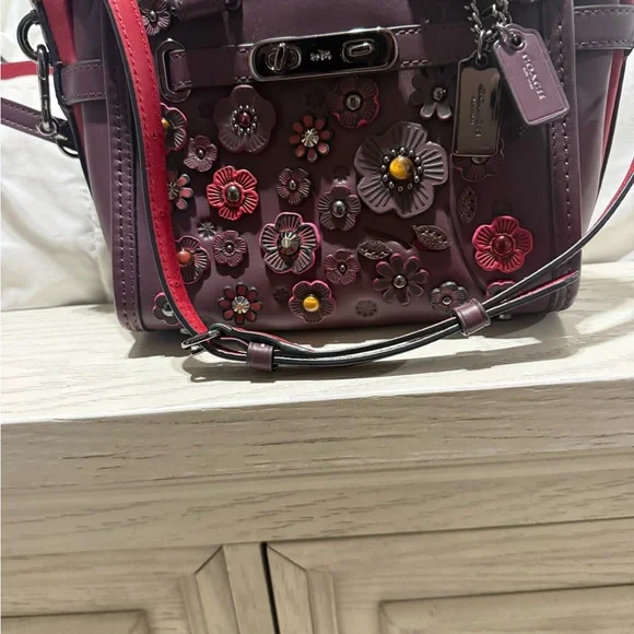 Coach Plum Leather Satchel with Mixed Metal Studs - Picture 2 of 8